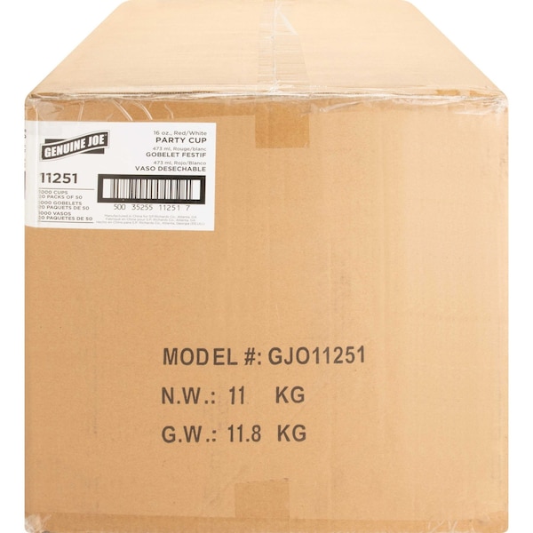 Genuine Joe Plastic Party Cups16OzRed, PK1000 - GJO11251CT