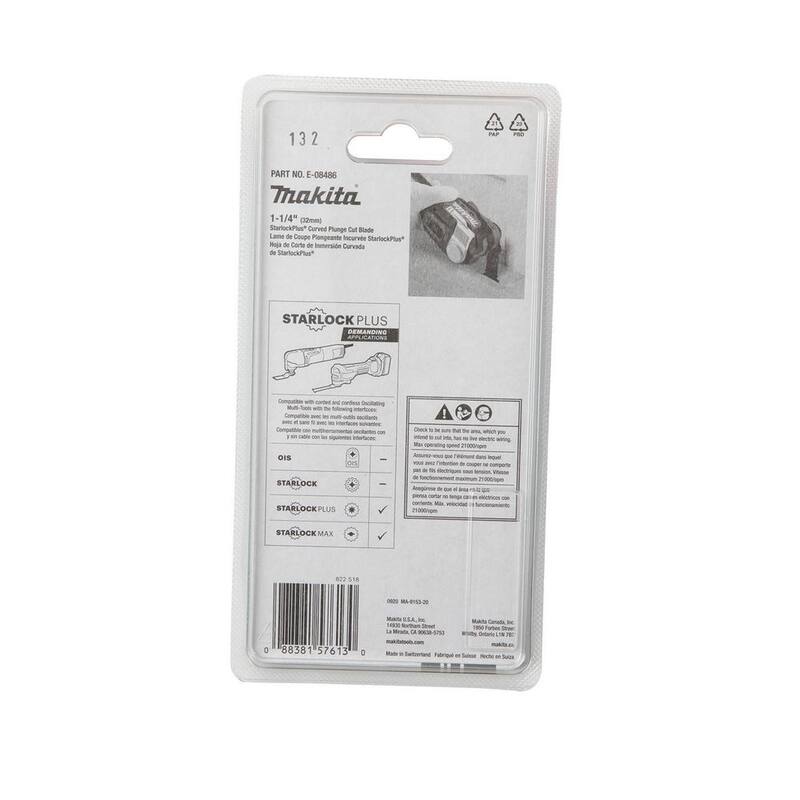 Makita StarlockPlus: Herramienta Oscilante Multiusos de 1-1/4 pulgadas, hoja curva para corte de madera de acero de alto carbono - E-08486