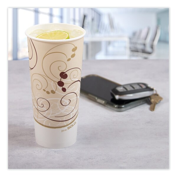 Solo Double Sided Poly Paper Cold Cups, 24 oz, Symphony Design, Tan/Maroon/White, 1000PK - RP24TP-J8000
