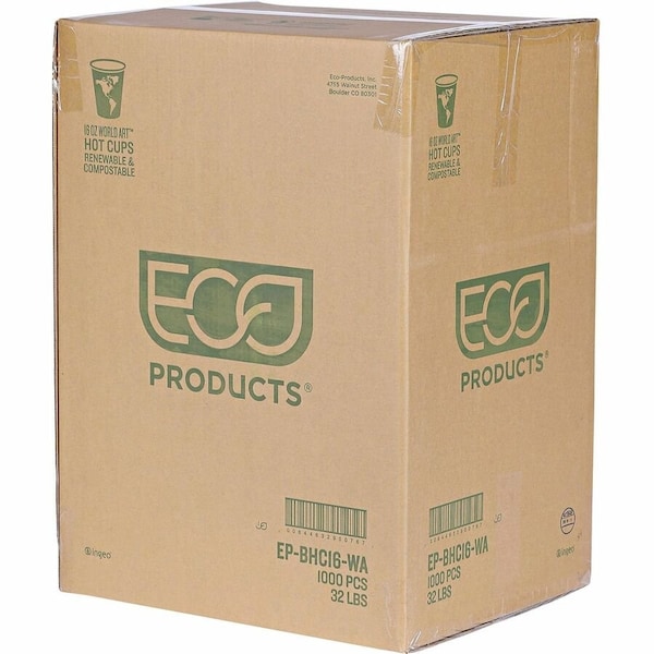 Ecoproduct World Art Renewable Compostable Hot Cups, 16 Oz, 20PK - EPBHC16WA