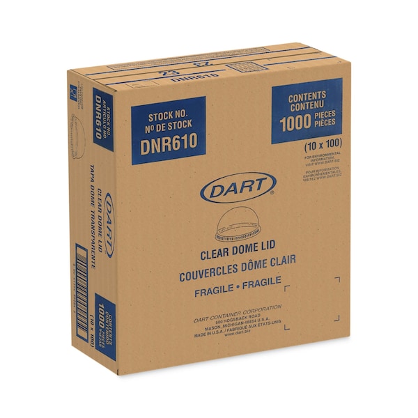 Dart Plastic Dome Lid, Fits 9 oz to 10 oz Foam Cups, Clear, 1000PK - DNR610