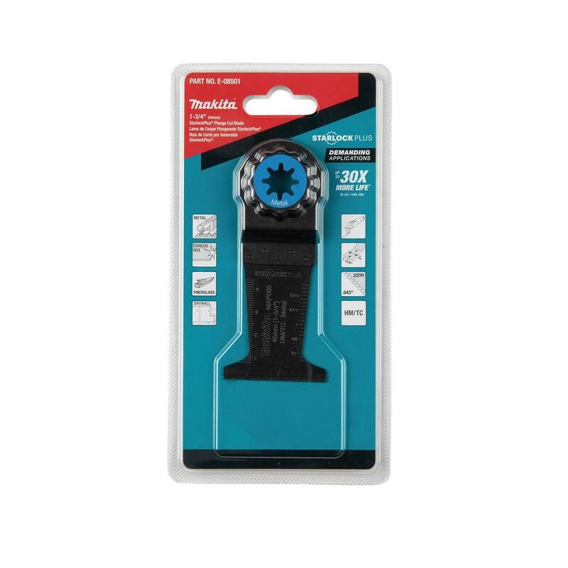 Herramienta multifuncional oscilante Makita StarlockPlus de 1-3/4 pulgadas con hoja de inmersión para corte de metal de metal duro con dientes de carburo de tungsteno - E-08501