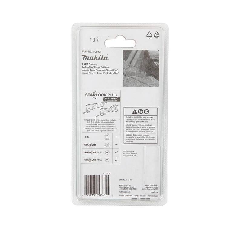Herramienta multifuncional oscilante Makita StarlockPlus de 1-3/4 pulgadas con hoja de inmersión para corte de metal de metal duro con dientes de carburo de tungsteno - E-08501