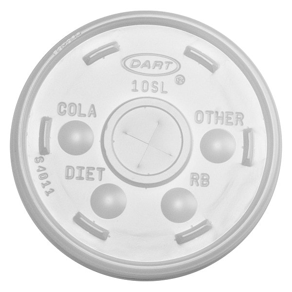 Dart Lid for 10 oz. Cold Cup, Flat, Identification Buttons, Straw Slot, Clear, Pk1000 - 10SL