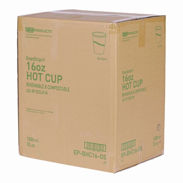 Eco-Products GreenStripe Renewable & Compostable Hot Cups - 16 oz., PK1000 - EP-BHC16-GS