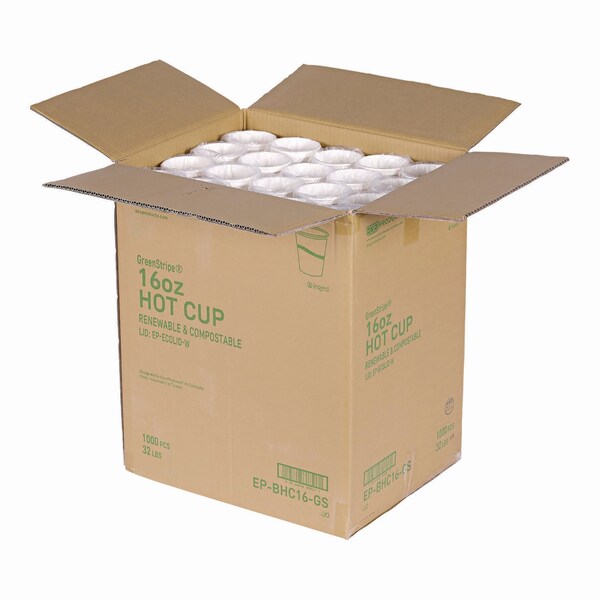 Eco-Products GreenStripe Renewable & Compostable Hot Cups - 16 oz., PK1000 - EP-BHC16-GS