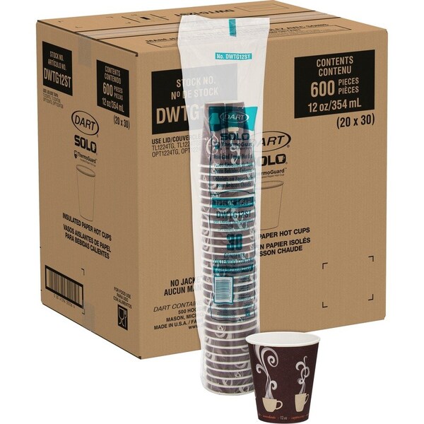 Solo ThermoGuard Double Walled Paper Hot Cups, 12 oz, 600PK - DWTG12ST