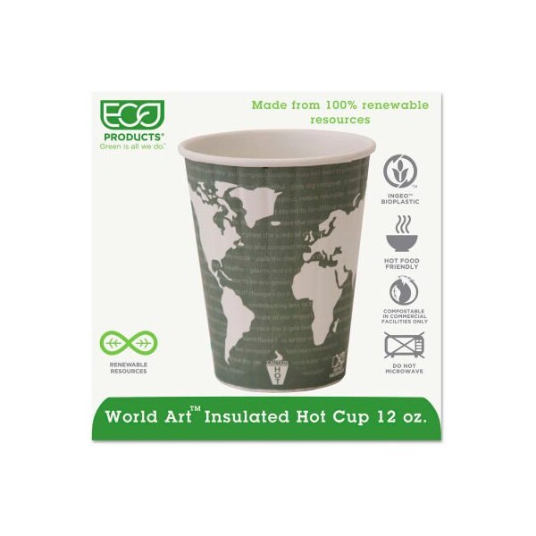 Eco-Products Eco-Products World Art Insulated Hot Cups, 12 oz., Dark Green, 600/Carton - EP-BNHC12-WD