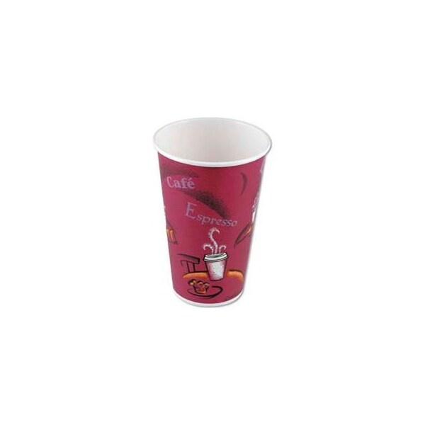 Lagasse. SOLO Hot Drink Cups, Polylined Paper, 16 oz., Bistro Design, Maroon, 1000 ct - SCC 316SI