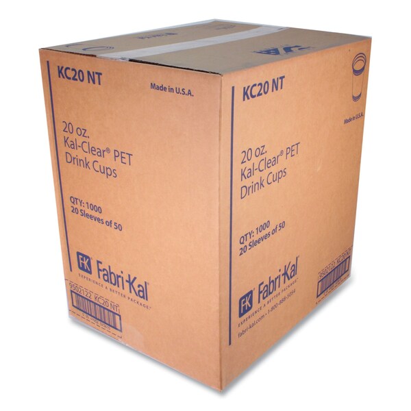 Fabri-Kal Kal-Clear PET Cold Drink Cups, 20 oz, Clear, 50/Bag, 20 Bags/Carton, 20PK - 9502056