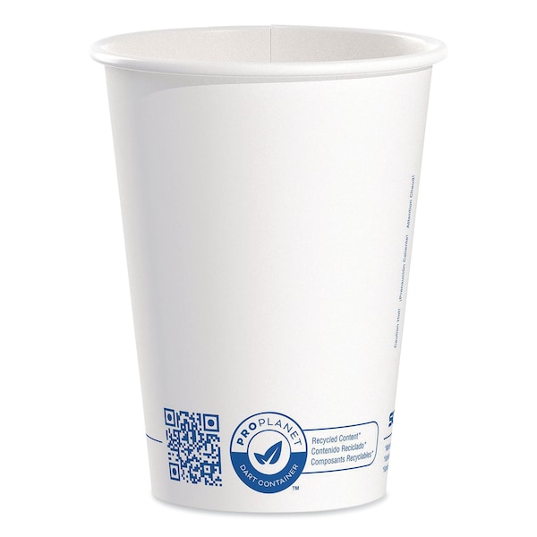 Solo Recycled Content PCF Paper Hot Cups, ProPlanet Seal, 12 oz, White/Blue, 1000PK - 412RCN-PLANET