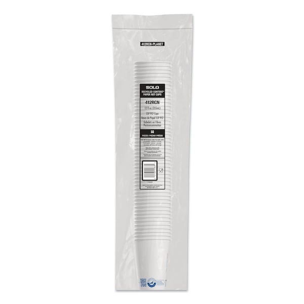 Solo Recycled Content PCF Paper Hot Cups, ProPlanet Seal, 12 oz, White/Blue, 1000PK - 412RCN-PLANET
