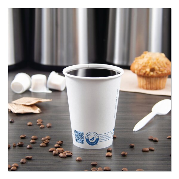 Solo Recycled Content PCF Paper Hot Cups, ProPlanet Seal, 12 oz, White/Blue, 1000PK - 412RCN-PLANET