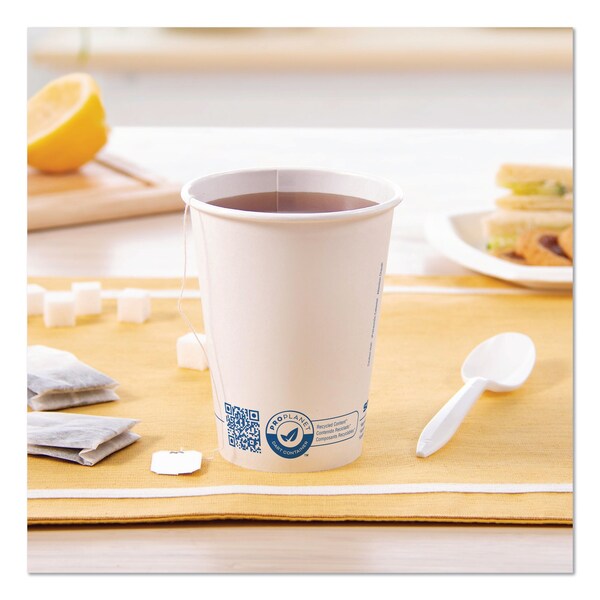 Solo Recycled Content PCF Paper Hot Cups, ProPlanet Seal, 12 oz, White/Blue, 1000PK - 412RCN-PLANET