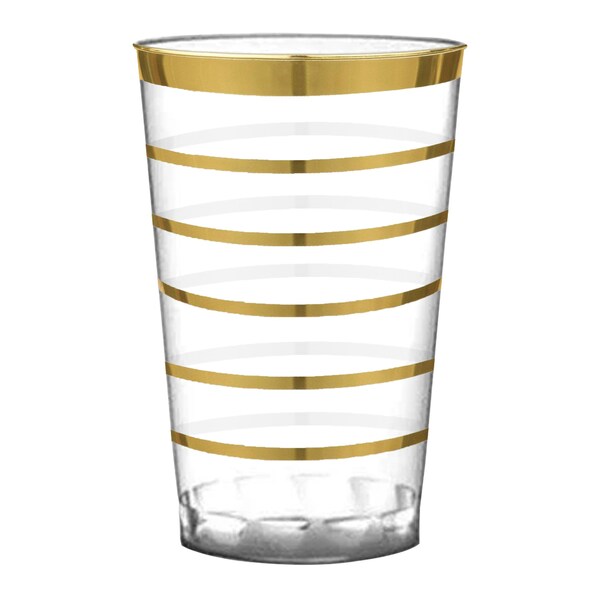 Smarty Had A Party 12 oz Clear with Gold Stripes Round Disposable Plastic Tumblers 240 Cups, 240PK - 517-G-CASE