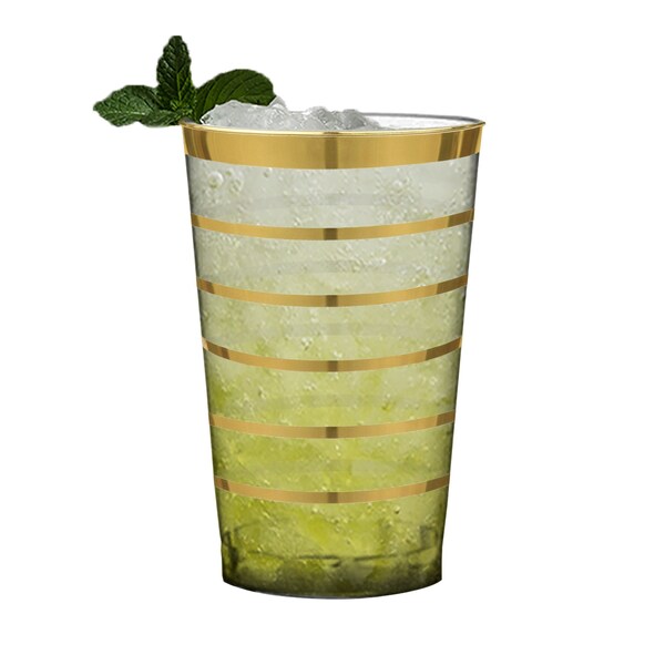 Smarty Had A Party 12 oz Clear with Gold Stripes Round Disposable Plastic Tumblers 240 Cups, 240PK - 517-G-CASE