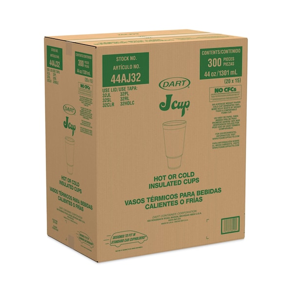 Dart J Cup Insulated Foam Pedestal Cups, 44 oz, White, 300PK - 44AJ32