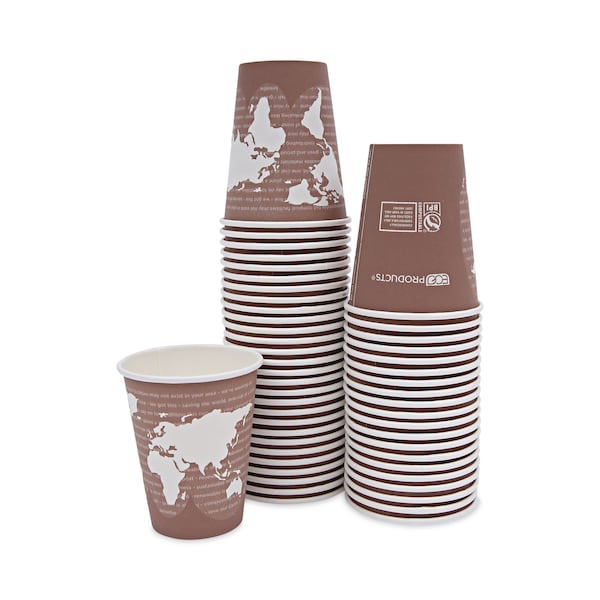 Eco-Products World Art Renewable and Compostable Hot Cups, 8 oz, Brown/White, PK50 - EP-BHC8-WAPK
