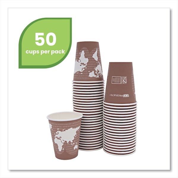 Eco-Products World Art Renewable and Compostable Hot Cups, 8 oz, Brown/White, PK50 - EP-BHC8-WAPK