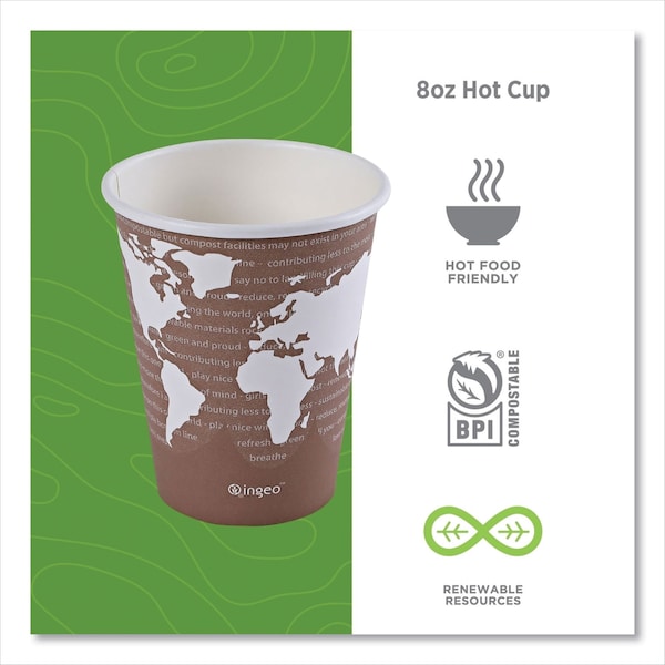 Eco-Products World Art Renewable and Compostable Hot Cups, 8 oz, Brown/White, PK50 - EP-BHC8-WAPK