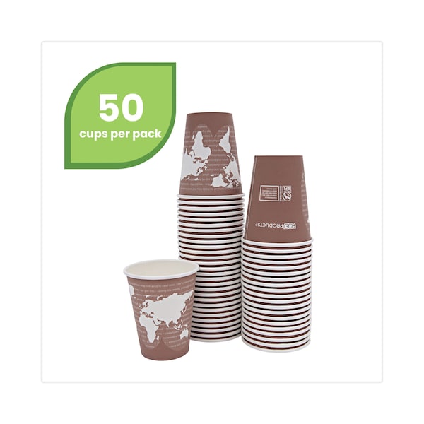Eco-Products World Art Renewable and Compostable Hot Cups, 8 oz, Brown/White, PK50 - EP-BHC8-WAPK