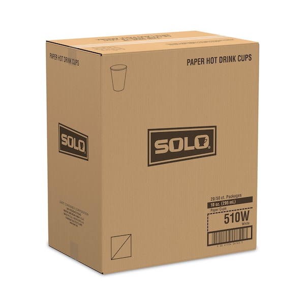 Dart Single-Sided Poly Paper Hot Cups, 10 oz, White, PK1000 - 510W