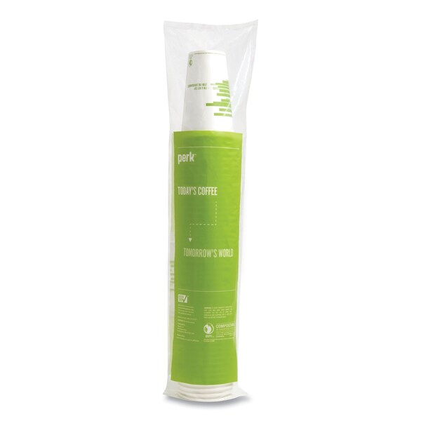 Perk Eco-ID Compostable Paper Hot Cups, 12 oz, White/Green, PK50 - PK56222
