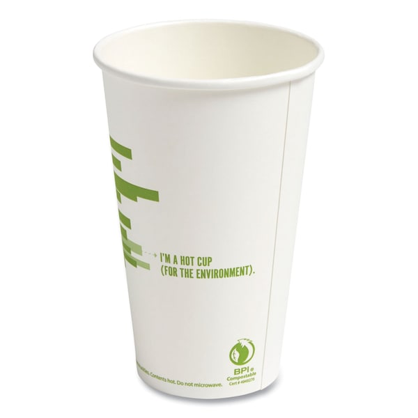 Perk Eco-ID Compostable Paper Hot Cups, 12 oz, White/Green, PK50 - PK56222