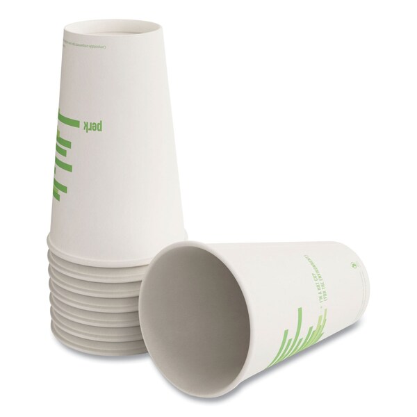 Perk Eco-ID Compostable Paper Hot Cups, 12 oz, White/Green, PK50 - PK56222