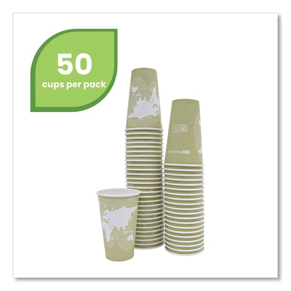 Eco-Products World Art Renewable and Compostable Hot Cups, 16 oz, Moss, PK50 - EP-BHC16-WAPK