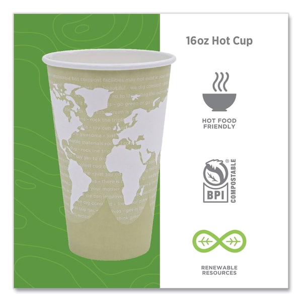 Eco-Products World Art Renewable and Compostable Hot Cups, 16 oz, Moss, PK50 - EP-BHC16-WAPK