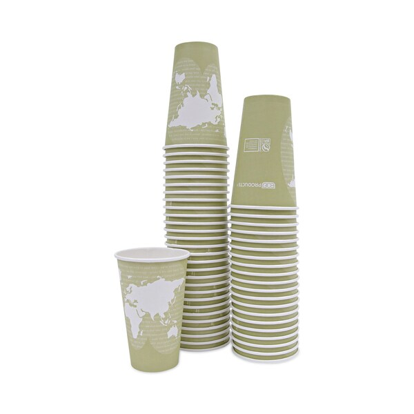 Eco-Products World Art Renewable and Compostable Hot Cups, 16 oz, Moss, PK50 - EP-BHC16-WAPK