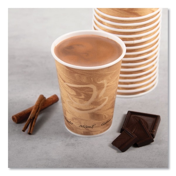 Dart Mistique Polycoated Hot Paper Cup, 12 oz., Printed, Brown, PK1000 - 412MSN-0029
