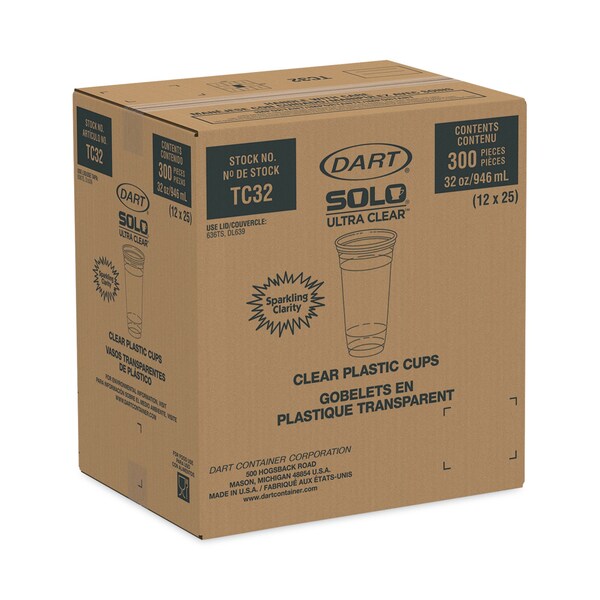 Dart Ultra Clear PETE Cold Cups, 32 oz, Clear, PK300 - TC32