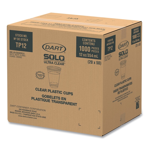 Dart Ultra Clear Cups, Squat, 12-14 oz., PK1000 - TP12