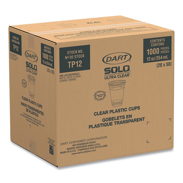 Dart Ultra Clear Cups, Squat, 12-14 oz., PK1000 - TP12