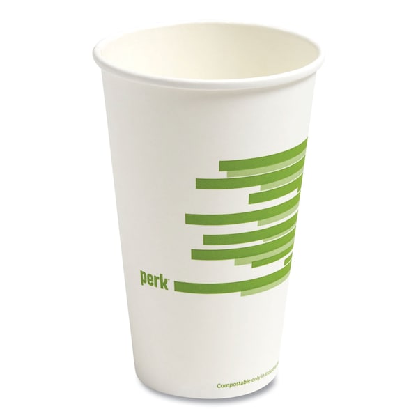 Perk Eco-ID Compostable Paper Hot Cups, 16 oz, White/Green, 300PK - PK56221
