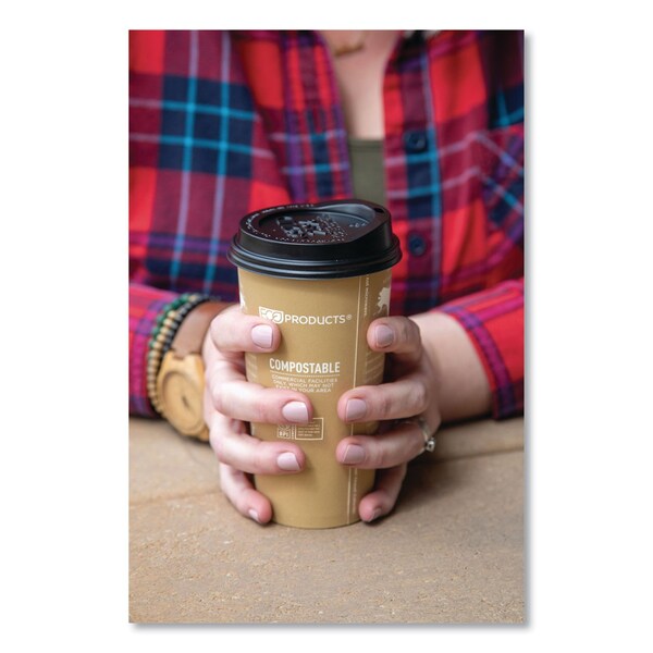 Eco-Products EcoLid 25% Recy Content Hot Cup Lid, Black, F/10-20oz, PK1000 - EP-HL16-BR