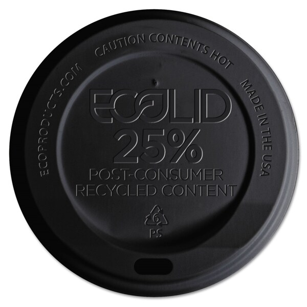Eco-Products EcoLid 25% Recy Content Hot Cup Lid, Black, F/10-20oz, PK1000 - EP-HL16-BR