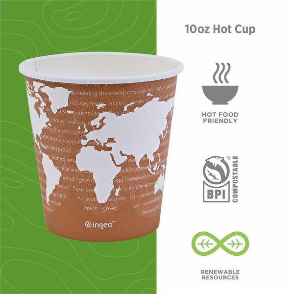Eco-Products EcoProduct, World Art Renewable Compostable Hot Cups, 10 Oz., 50/pk, 20 Pk/ct - EPBHC10WA