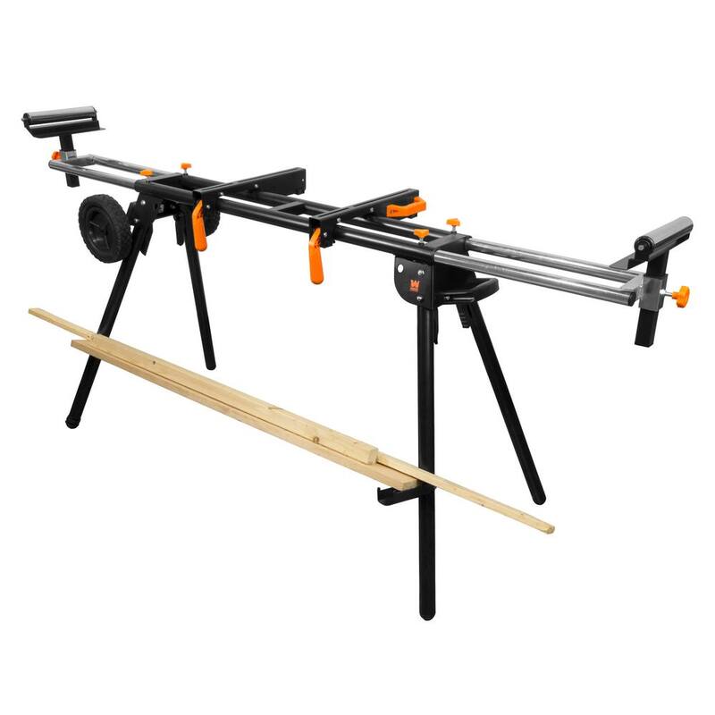 Soporte plegable para sierra ingleteadora con ruedas y 3 tomas integradas - MSA330