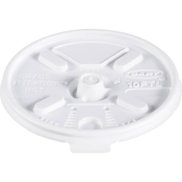Dart Lid for 10 oz. Hot Cup, Flat, Lock Back Tear Tab, White, Pk1000 - 10FTL