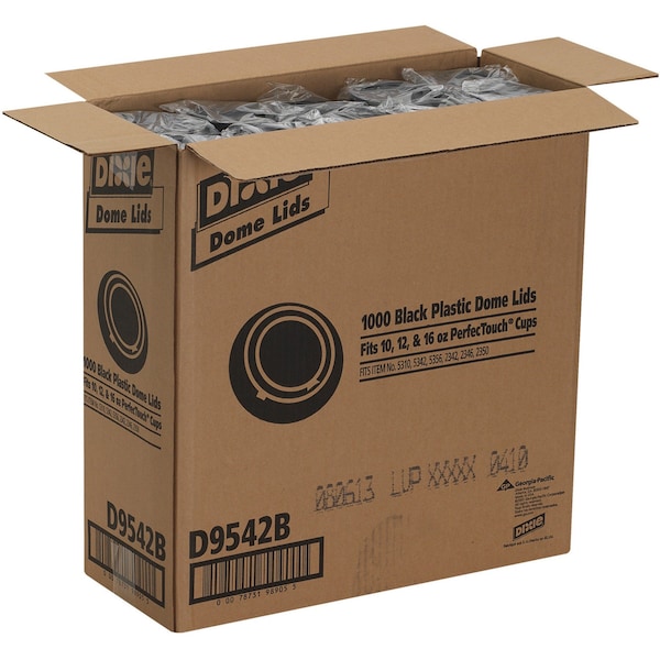 Dixie Lid for 12 to 20 oz. Hot Cup, Dome, Sip Through, Black, Pk1000 - D9542B