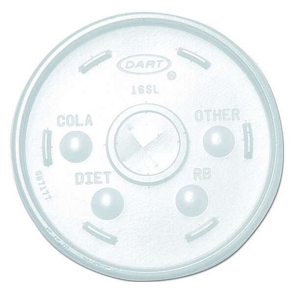 Dart Lid for 12 to 24 oz. Hot/Cold Cup, Flat, Identification Buttons, Straw Slot, Clear, Pk1000 - 16SL