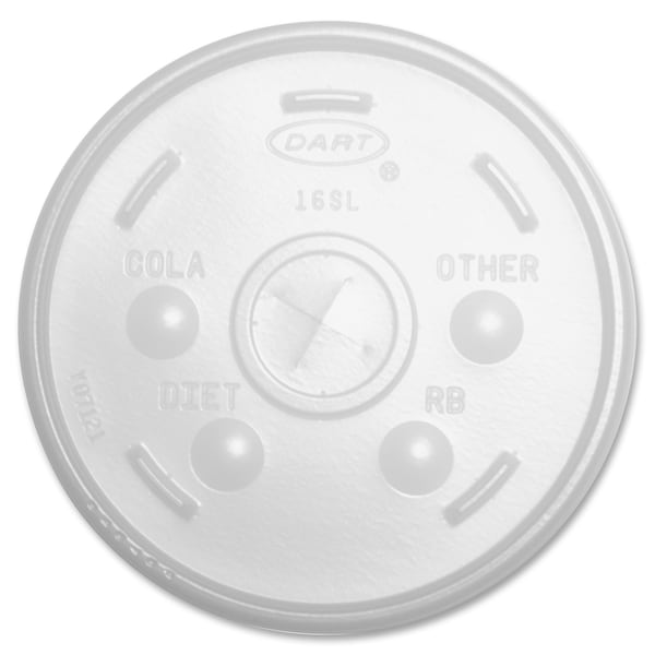Dart Lid for 12 to 24 oz. Hot/Cold Cup, Flat, Identification Buttons, Straw Slot, Clear, Pk1000 - 16SL