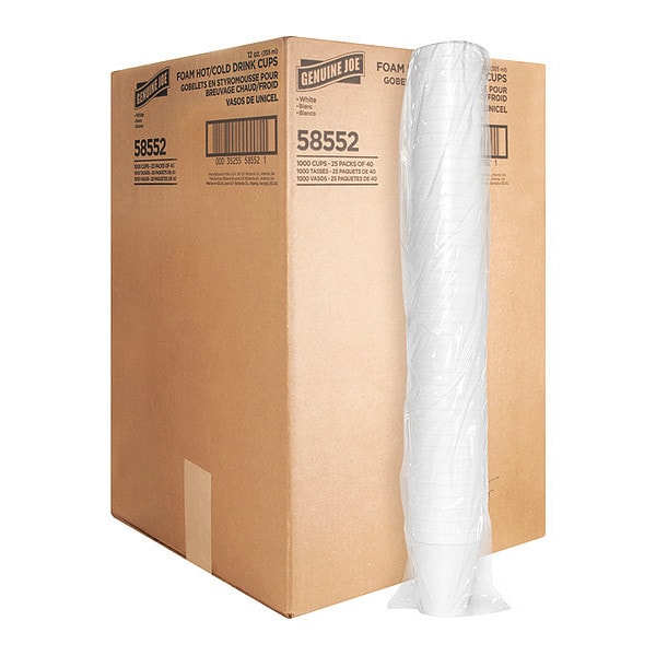 Genuine Joe Hot/Cold Foam Cups, 12 Fl Oz, Wht, PK1000 - GJO58552