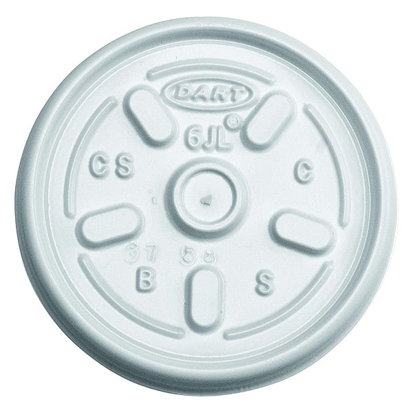 Dart Lid for 2 to 6 oz. Hot Cup, Flat, Vented, White, Pk1000 - 6JL