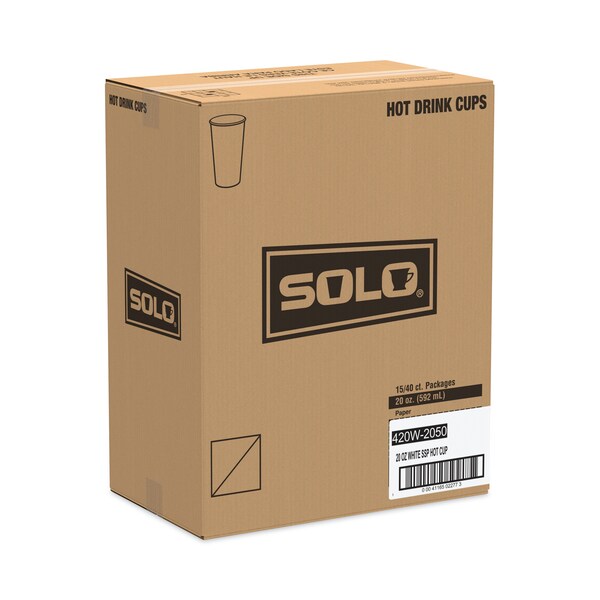 Dart Single-Sided Poly Paper Hot Cups, 20 oz, White, PK600 - 420W-2050