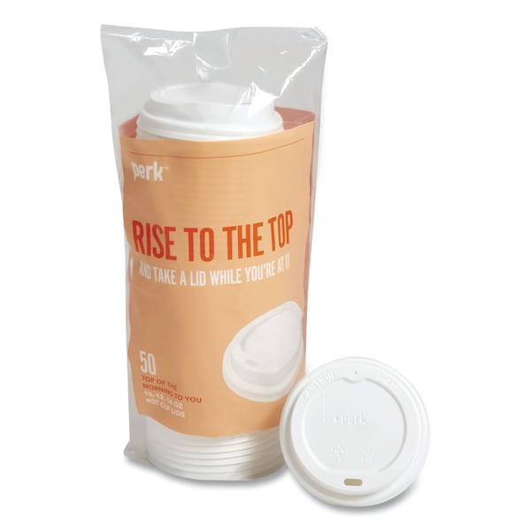 Perk Plastic Hot Cup Lids, Fits 10 oz, 12 oz, 16 oz Cups, White, PK50, 50PK - PK54369