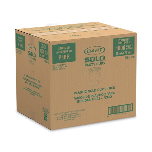 Dart SOLO Party Plastic Cold Drink Cups, 16 oz, Red, PK50 - DCC P16RPK